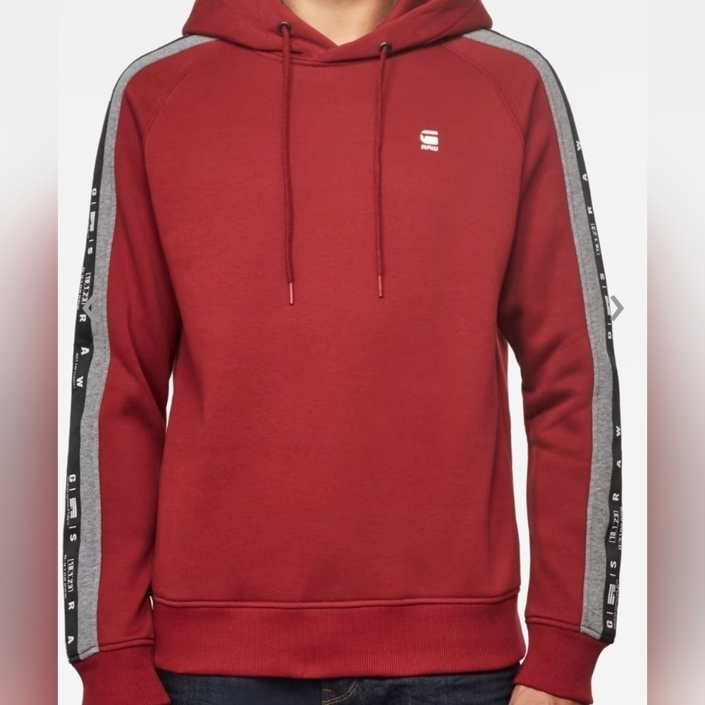 G-Star Raw Heathered Red Striped Hoodie Mens XL